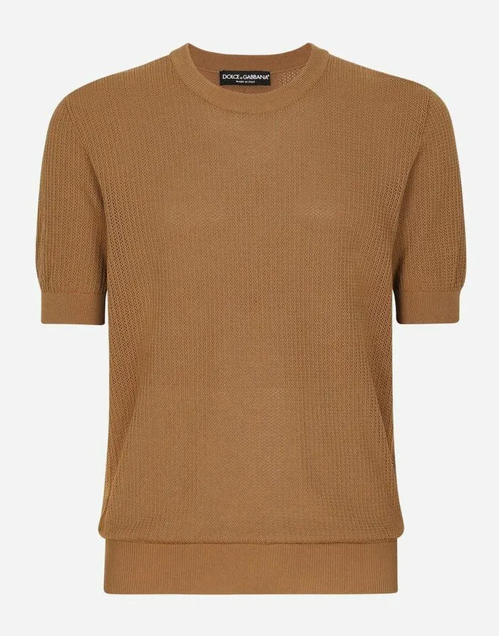 Dolce and Gabbana Sweaters And Cardigans Men Cotton Sweater With Logo Label Beige Dolce and Gabbana Sweaters And Cardigans Men Cotton Sweater With Logo Label Beige