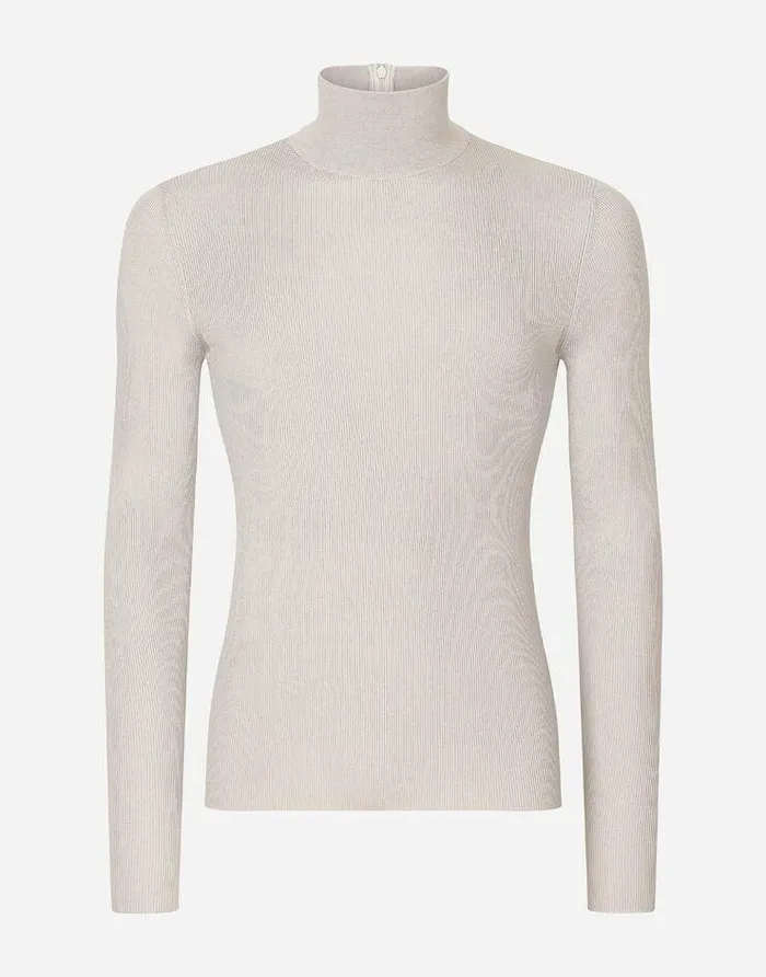 Dolce and Gabbana Sweaters And Cardigans Men Ribbed Silk Turtleneck Sweater Grey Dolce and Gabbana Sweaters And Cardigans Men Ribbed Silk Turtleneck Sweater Grey