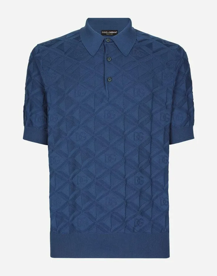 Dolce and Gabbana Sweaters And Cardigans Men Shortsleeved 3D Silk Jacquard Poloshirt Azure Dolce and Gabbana Sweaters And Cardigans Men Shortsleeved 3D Silk Jacquard Poloshirt Azure