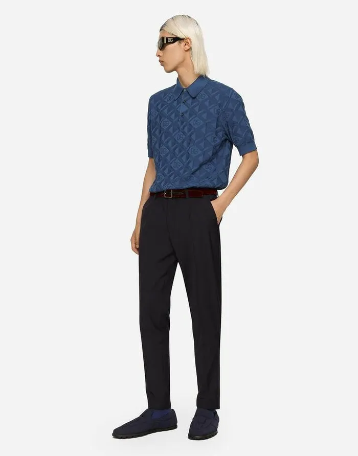 Dolce and Gabbana Sweaters And Cardigans Men Shortsleeved 3D Silk Jacquard Poloshirt Azure Dolce and Gabbana Sweaters And Cardigans Men Shortsleeved 3D Silk Jacquard Poloshirt Azure