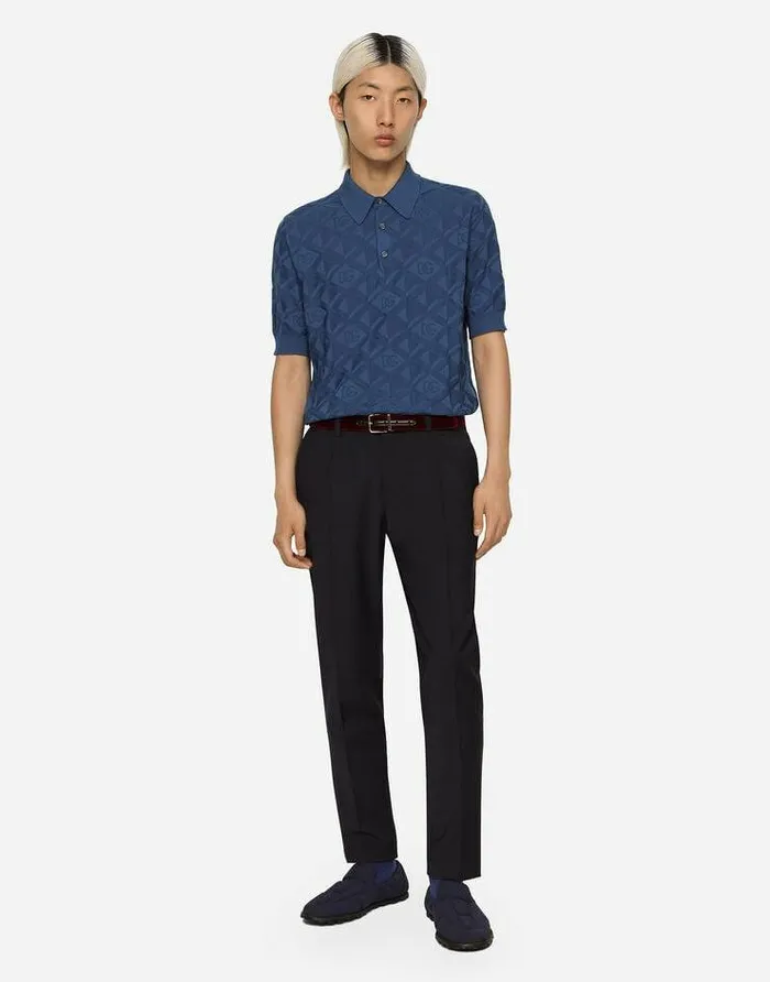 Dolce and Gabbana Sweaters And Cardigans Men Shortsleeved 3D Silk Jacquard Poloshirt Azure Dolce and Gabbana Sweaters And Cardigans Men Shortsleeved 3D Silk Jacquard Poloshirt Azure