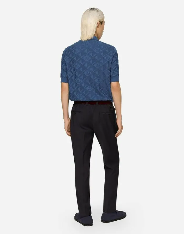 Dolce and Gabbana Sweaters And Cardigans Men Shortsleeved 3D Silk Jacquard Poloshirt Azure Dolce and Gabbana Sweaters And Cardigans Men Shortsleeved 3D Silk Jacquard Poloshirt Azure