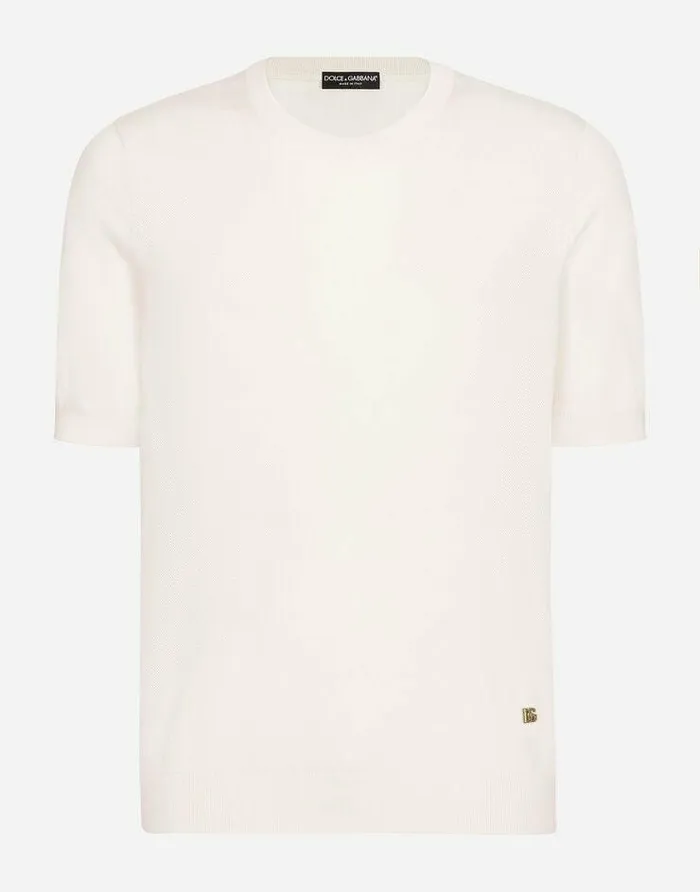 Dolce and Gabbana Sweaters And Cardigans Men Shortsleeved Roundneck Sweater With DG Logo White Dolce and Gabbana Sweaters And Cardigans Men Shortsleeved Roundneck Sweater With DG Logo White