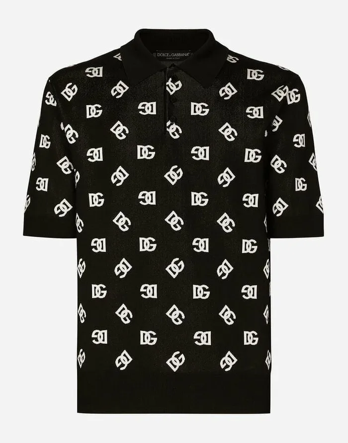 Dolce and Gabbana Sweaters And Cardigans Men Technical Jacquard Poloshirt With DG Detailing Multicolor Dolce and Gabbana Sweaters And Cardigans Men Technical Jacquard Poloshirt With DG Detailing Multicolor