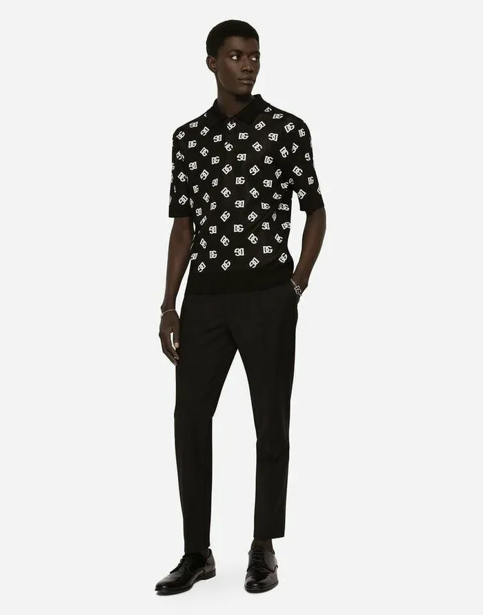 Dolce and Gabbana Sweaters And Cardigans Men Technical Jacquard Poloshirt With DG Detailing Multicolor Dolce and Gabbana Sweaters And Cardigans Men Technical Jacquard Poloshirt With DG Detailing Multicolor
