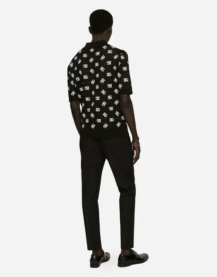 Dolce and Gabbana Sweaters And Cardigans Men Technical Jacquard Poloshirt With DG Detailing Multicolor Dolce and Gabbana Sweaters And Cardigans Men Technical Jacquard Poloshirt With DG Detailing Multicolor