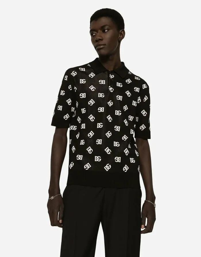Dolce and Gabbana Sweaters And Cardigans Men Technical Jacquard Poloshirt With DG Detailing Multicolor Dolce and Gabbana Sweaters And Cardigans Men Technical Jacquard Poloshirt With DG Detailing Multicolor