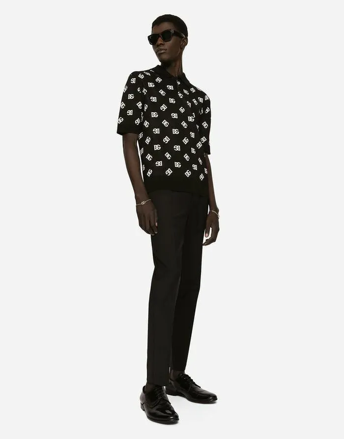 Dolce and Gabbana Sweaters And Cardigans Men Technical Jacquard Poloshirt With DG Detailing Multicolor Dolce and Gabbana Sweaters And Cardigans Men Technical Jacquard Poloshirt With DG Detailing Multicolor