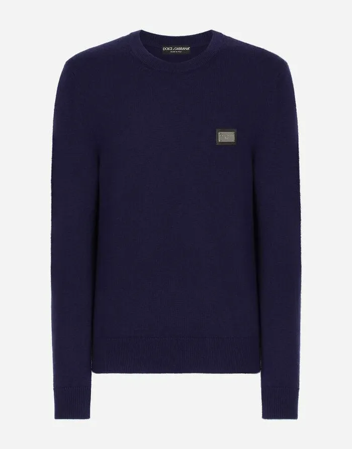 Dolce and Gabbana Sweaters And Cardigans Men Wool And Cashmere Roundneck Sweater Blue Dolce and Gabbana Sweaters And Cardigans Men Wool And Cashmere Roundneck Sweater Blue