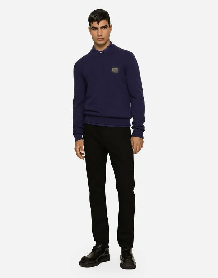 Dolce and Gabbana Sweaters And Cardigans Men Wool And Cashmere Roundneck Sweater Blue Dolce and Gabbana Sweaters And Cardigans Men Wool And Cashmere Roundneck Sweater Blue