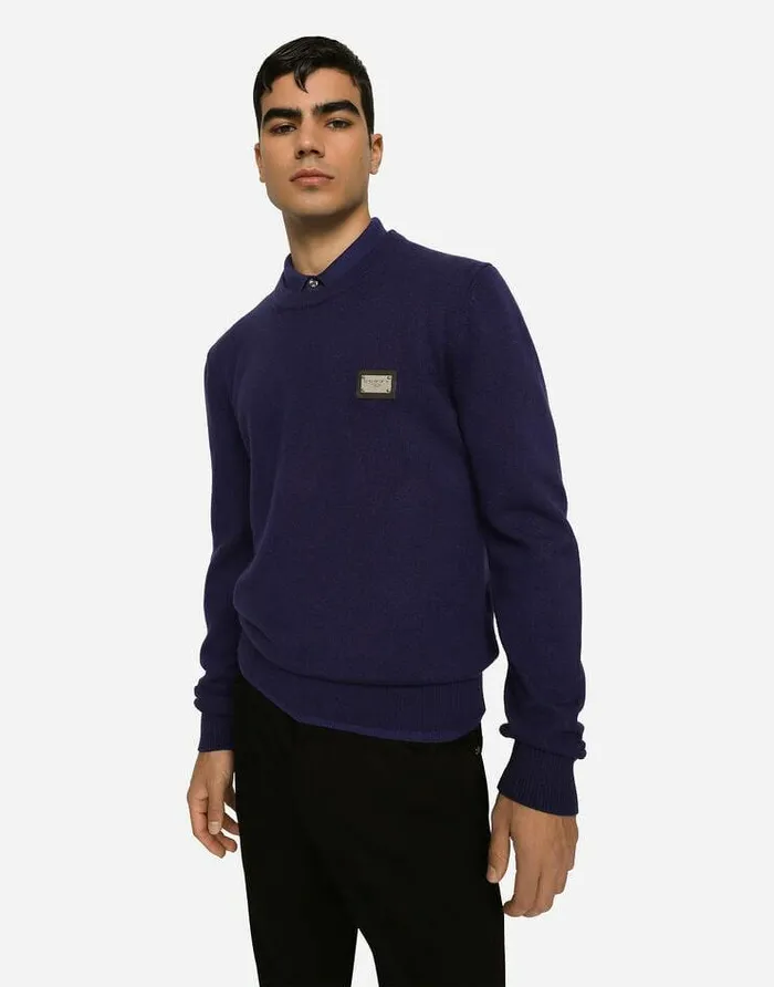 Dolce and Gabbana Sweaters And Cardigans Men Wool And Cashmere Roundneck Sweater Blue Dolce and Gabbana Sweaters And Cardigans Men Wool And Cashmere Roundneck Sweater Blue