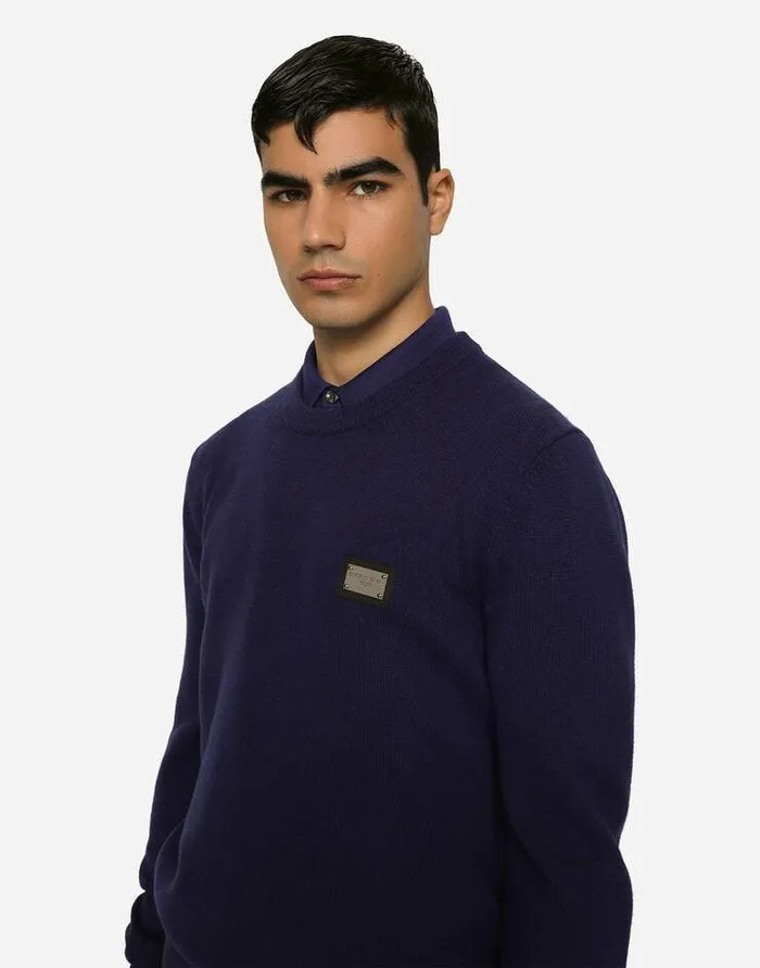 Dolce and Gabbana Sweaters And Cardigans Men Wool And Cashmere Roundneck Sweater Blue Dolce and Gabbana Sweaters And Cardigans Men Wool And Cashmere Roundneck Sweater Blue
