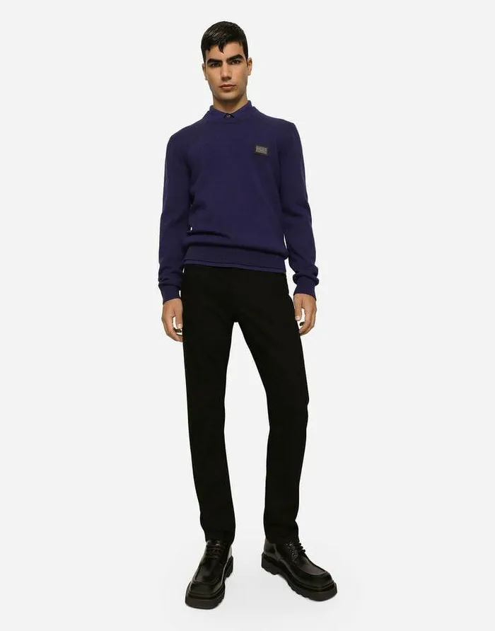 Dolce and Gabbana Sweaters And Cardigans Men Wool And Cashmere Roundneck Sweater Blue Dolce and Gabbana Sweaters And Cardigans Men Wool And Cashmere Roundneck Sweater Blue