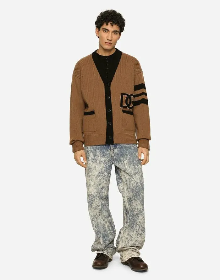 Dolce and Gabbana Sweaters And Cardigans Men Wool Fishermans Rib Cardigan With DG Logo Patch Multicolor Dolce and Gabbana Sweaters And Cardigans Men Wool Fishermans Rib Cardigan With DG Logo Patch Multicolor