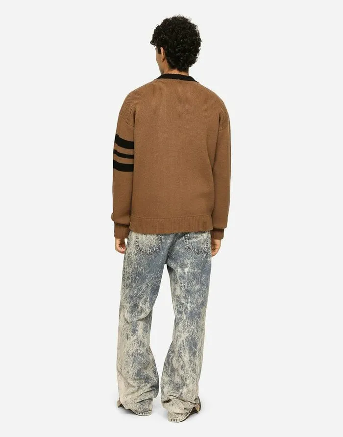 Dolce and Gabbana Sweaters And Cardigans Men Wool Fishermans Rib Cardigan With DG Logo Patch Multicolor Dolce and Gabbana Sweaters And Cardigans Men Wool Fishermans Rib Cardigan With DG Logo Patch Multicolor