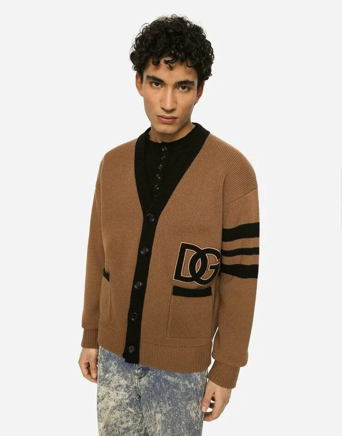 Dolce and Gabbana Sweaters And Cardigans Men Wool Fishermans Rib Cardigan With DG Logo Patch Multicolor Dolce and Gabbana Sweaters And Cardigans Men Wool Fishermans Rib Cardigan With DG Logo Patch Multicolor