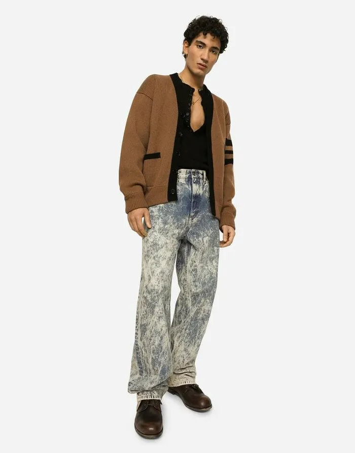 Dolce and Gabbana Sweaters And Cardigans Men Wool Fishermans Rib Cardigan With DG Logo Patch Multicolor Dolce and Gabbana Sweaters And Cardigans Men Wool Fishermans Rib Cardigan With DG Logo Patch Multicolor
