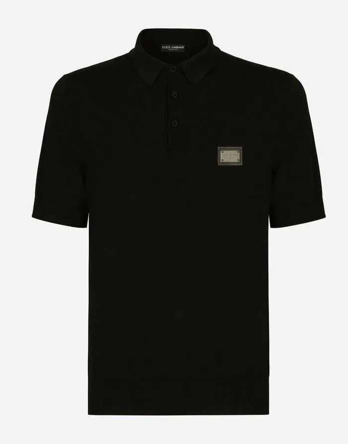 Dolce and Gabbana Sweaters And Cardigans Men Wool Poloshirt With Branded Tag Black Dolce and Gabbana Sweaters And Cardigans Men Wool Poloshirt With Branded Tag Black