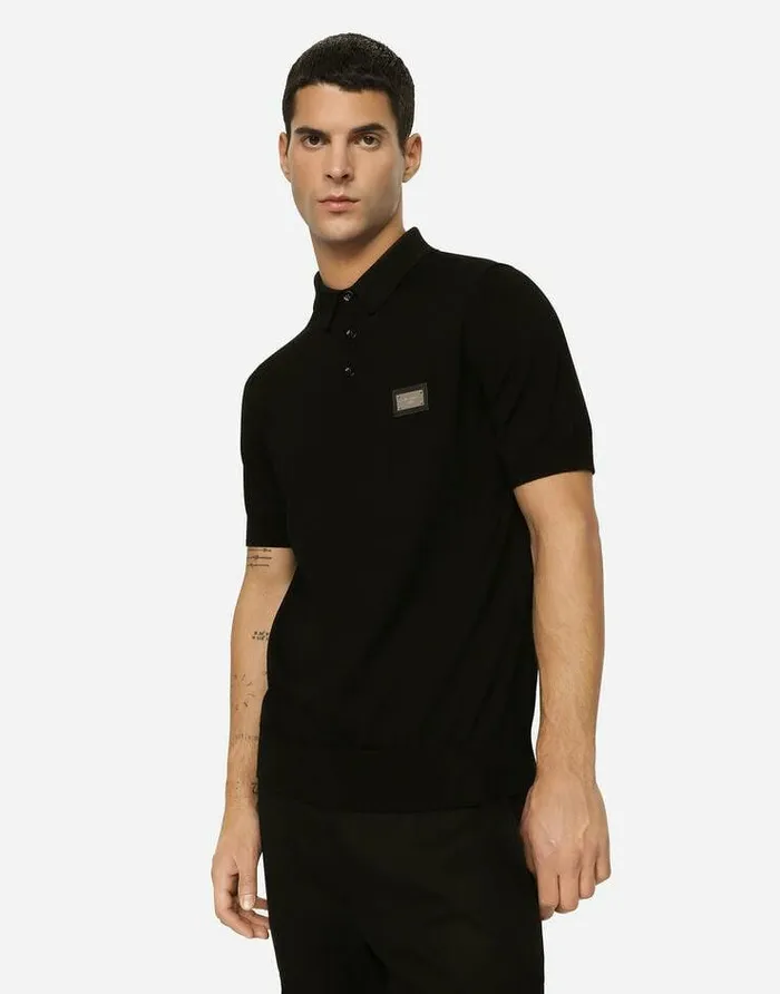 Dolce and Gabbana Sweaters And Cardigans Men Wool Poloshirt With Branded Tag Black Dolce and Gabbana Sweaters And Cardigans Men Wool Poloshirt With Branded Tag Black