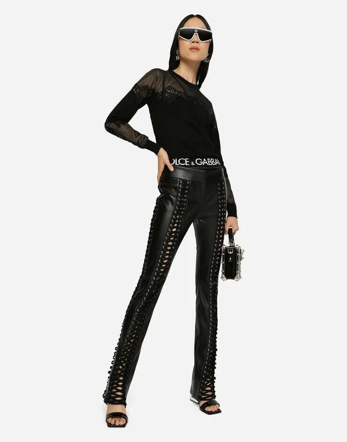 Dolce and Gabbana Sweaters And Cardigans Women Cashmere Tulle And Silk Sweater With Lace Black Dolce and Gabbana Sweaters And Cardigans Women Cashmere Tulle And Silk Sweater With Lace Black