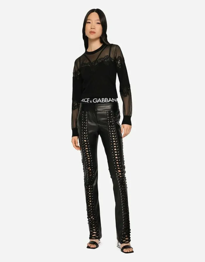 Dolce and Gabbana Sweaters And Cardigans Women Cashmere Tulle And Silk Sweater With Lace Black Dolce and Gabbana Sweaters And Cardigans Women Cashmere Tulle And Silk Sweater With Lace Black