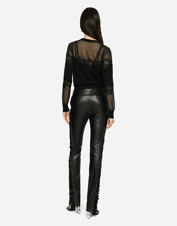 Dolce and Gabbana Sweaters And Cardigans Women Cashmere Tulle And Silk Sweater With Lace Black Dolce and Gabbana Sweaters And Cardigans Women Cashmere Tulle And Silk Sweater With Lace Black