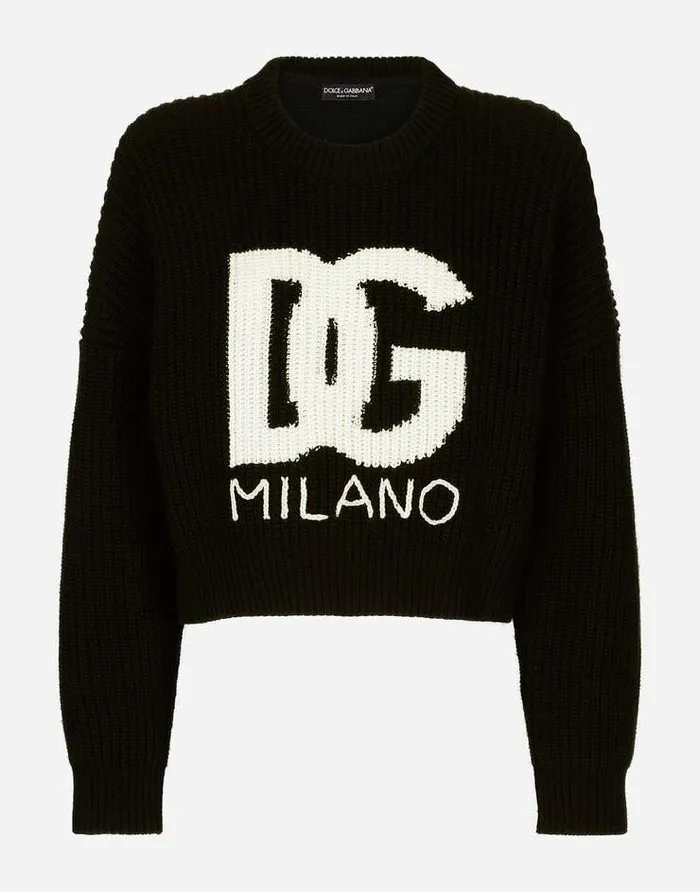 Dolce and Gabbana Sweaters And Cardigans Women Cropped Fishermans Rib Sweater With DG Logo Multicolor Dolce and Gabbana Sweaters And Cardigans Women Cropped Fishermans Rib Sweater With DG Logo Multicolor