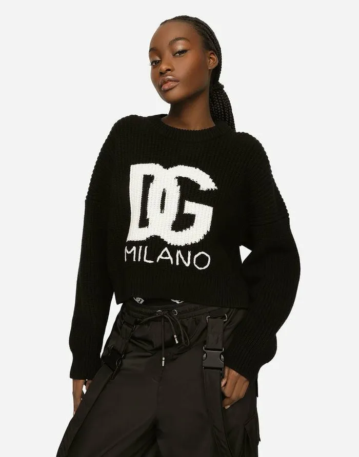 Dolce and Gabbana Sweaters And Cardigans Women Cropped Fishermans Rib Sweater With DG Logo Multicolor Dolce and Gabbana Sweaters And Cardigans Women Cropped Fishermans Rib Sweater With DG Logo Multicolor