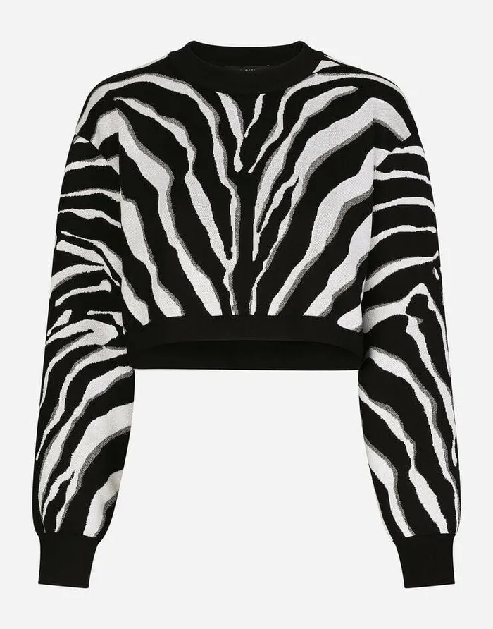 Dolce and Gabbana Sweaters And Cardigans Women Cropped Silk Jacquard Sweater With Zebra Design Multicolor Dolce and Gabbana Sweaters And Cardigans Women Cropped Silk Jacquard Sweater With Zebra Design Multicolor