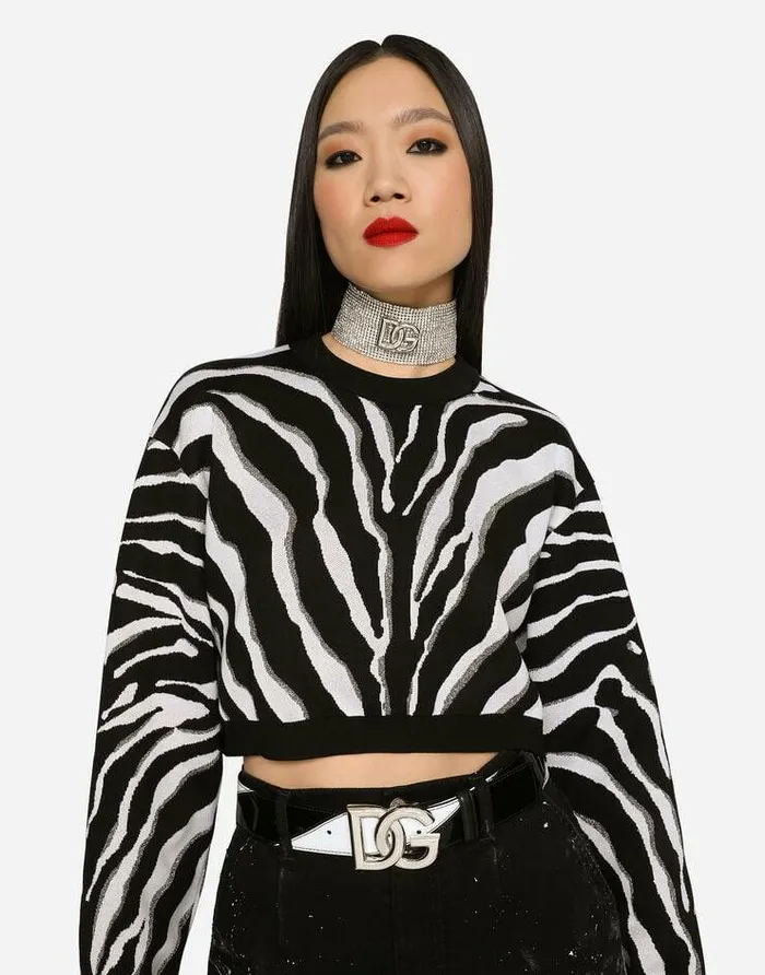 Dolce and Gabbana Sweaters And Cardigans Women Cropped Silk Jacquard Sweater With Zebra Design Multicolor Dolce and Gabbana Sweaters And Cardigans Women Cropped Silk Jacquard Sweater With Zebra Design Multicolor