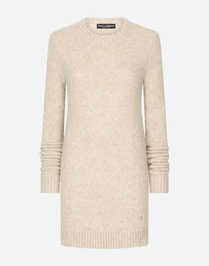 Dolce and Gabbana Sweaters And Cardigans Women Llama Wool Roundneck Dress Beige Dolce and Gabbana Sweaters And Cardigans Women Llama Wool Roundneck Dress Beige
