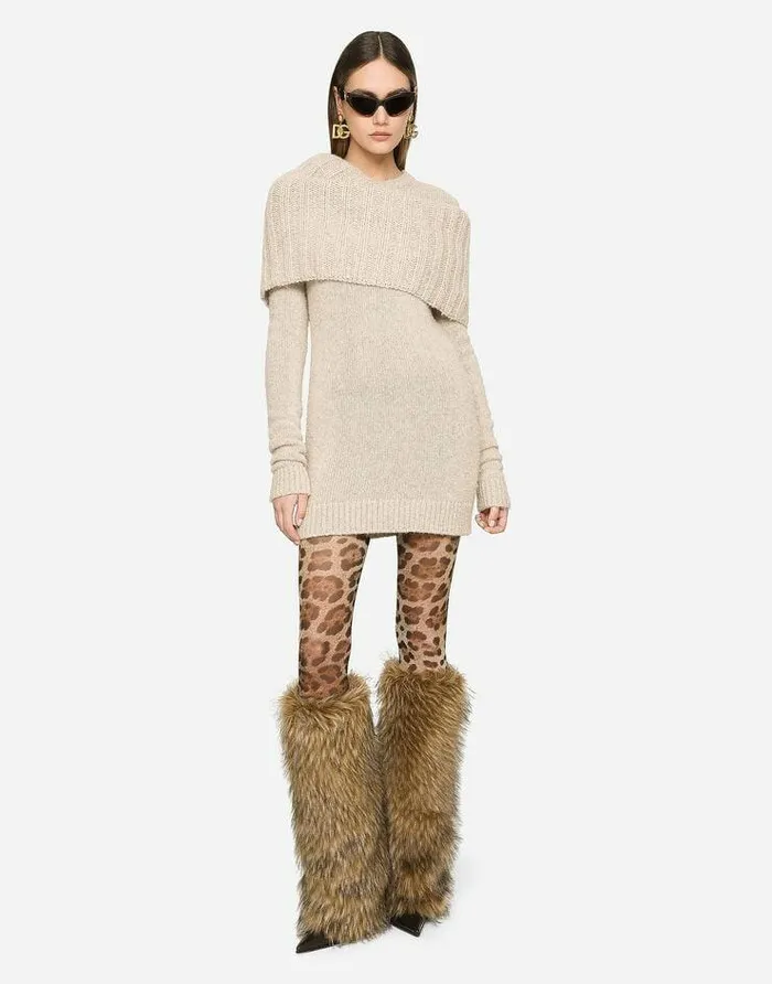 Dolce and Gabbana Sweaters And Cardigans Women Llama Wool Roundneck Dress Beige Dolce and Gabbana Sweaters And Cardigans Women Llama Wool Roundneck Dress Beige