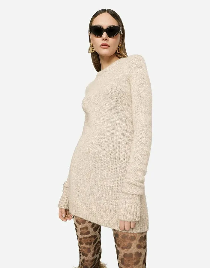 Dolce and Gabbana Sweaters And Cardigans Women Llama Wool Roundneck Dress Beige Dolce and Gabbana Sweaters And Cardigans Women Llama Wool Roundneck Dress Beige