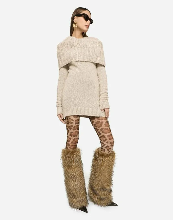Dolce and Gabbana Sweaters And Cardigans Women Llama Wool Roundneck Dress Beige Dolce and Gabbana Sweaters And Cardigans Women Llama Wool Roundneck Dress Beige