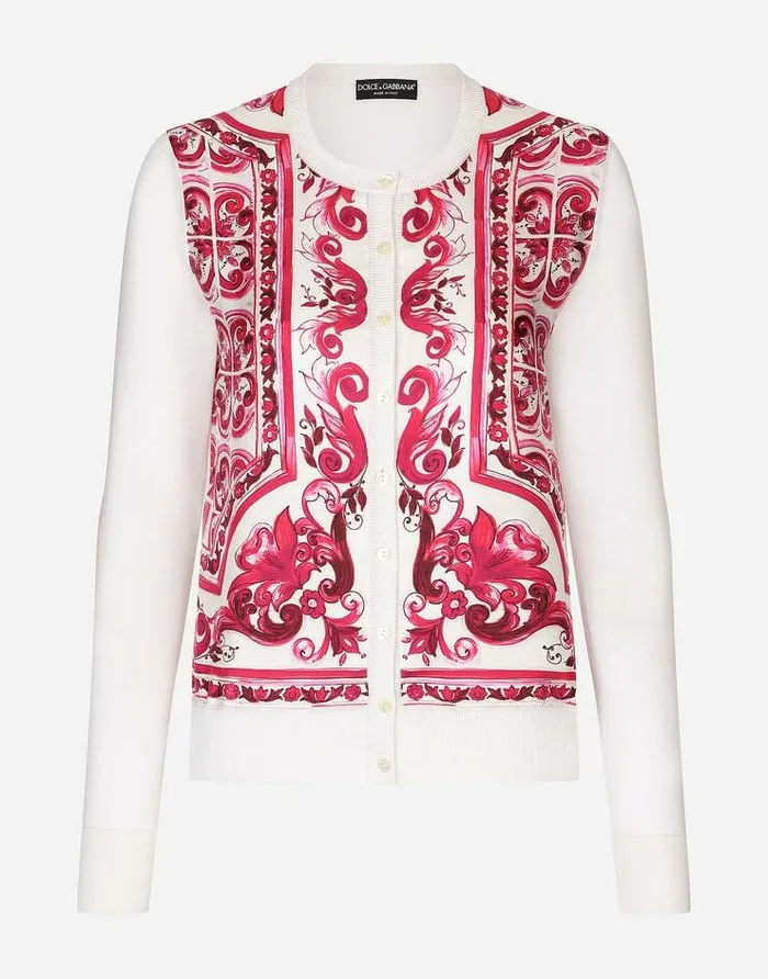 Dolce and Gabbana Sweaters And Cardigans Women Majolicaprint Silk And Twill Cardigan Multicolor Dolce and Gabbana Sweaters And Cardigans Women Majolicaprint Silk And Twill Cardigan Multicolor