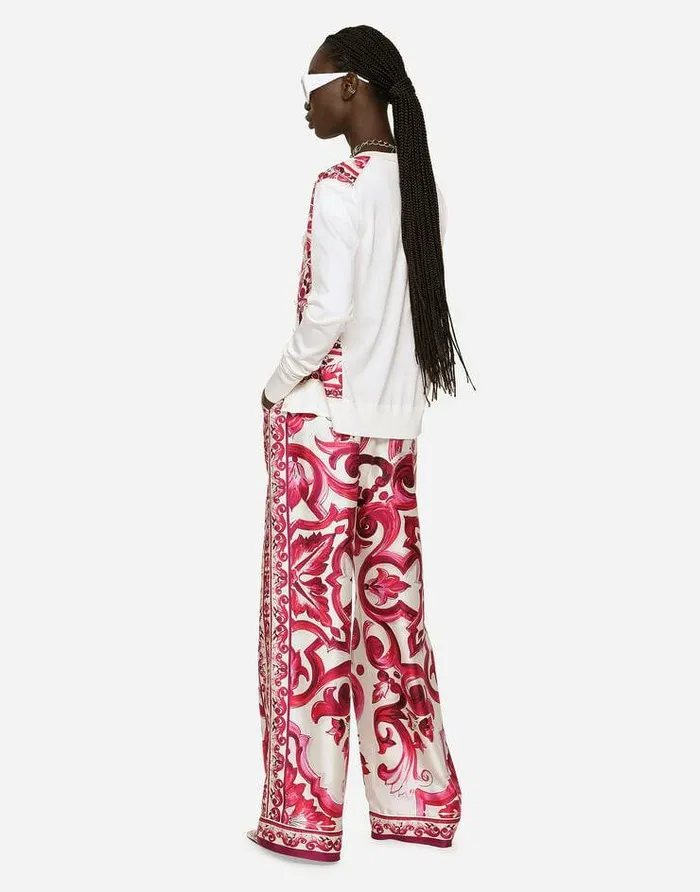 Dolce and Gabbana Sweaters And Cardigans Women Majolicaprint Silk And Twill Cardigan Multicolor Dolce and Gabbana Sweaters And Cardigans Women Majolicaprint Silk And Twill Cardigan Multicolor
