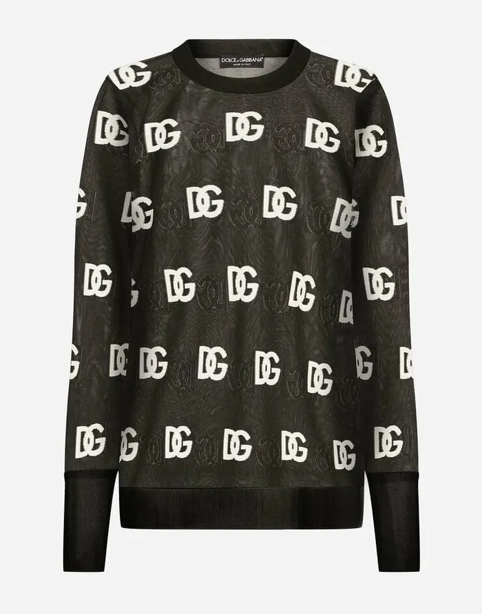Dolce and Gabbana Sweaters And Cardigans Women Sheer Sweater With Allover DG Logo Multicolor Dolce and Gabbana Sweaters And Cardigans Women Sheer Sweater With Allover DG Logo Multicolor
