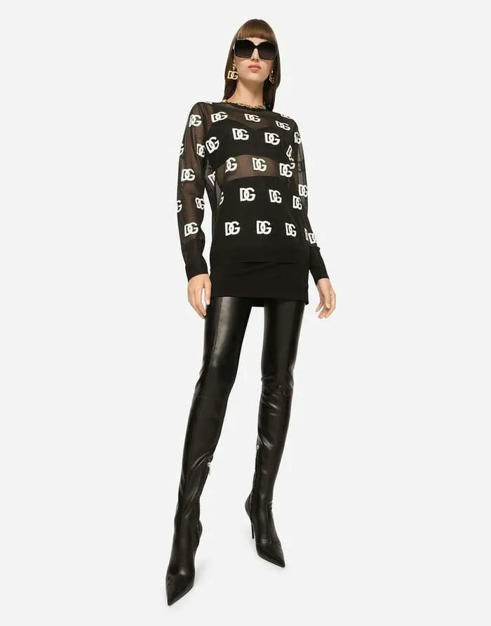 Dolce and Gabbana Sweaters And Cardigans Women Sheer Sweater With Allover DG Logo Multicolor Dolce and Gabbana Sweaters And Cardigans Women Sheer Sweater With Allover DG Logo Multicolor