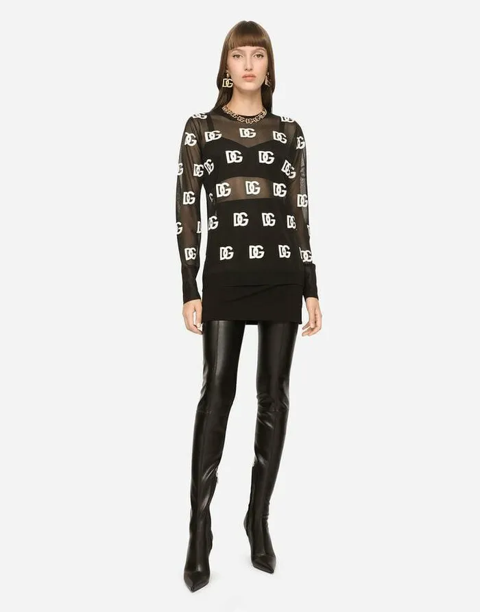 Dolce and Gabbana Sweaters And Cardigans Women Sheer Sweater With Allover DG Logo Multicolor Dolce and Gabbana Sweaters And Cardigans Women Sheer Sweater With Allover DG Logo Multicolor