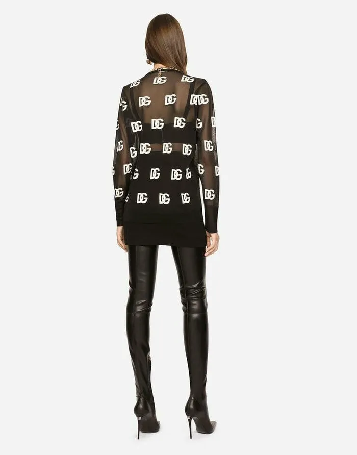 Dolce and Gabbana Sweaters And Cardigans Women Sheer Sweater With Allover DG Logo Multicolor Dolce and Gabbana Sweaters And Cardigans Women Sheer Sweater With Allover DG Logo Multicolor