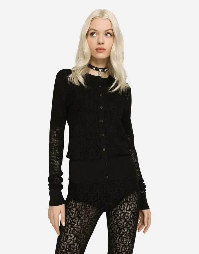 Dolce and Gabbana Sweaters And Cardigans Women Viscose Cardigan With Allover DG Logo Black Dolce and Gabbana Sweaters And Cardigans Women Viscose Cardigan With Allover DG Logo Black