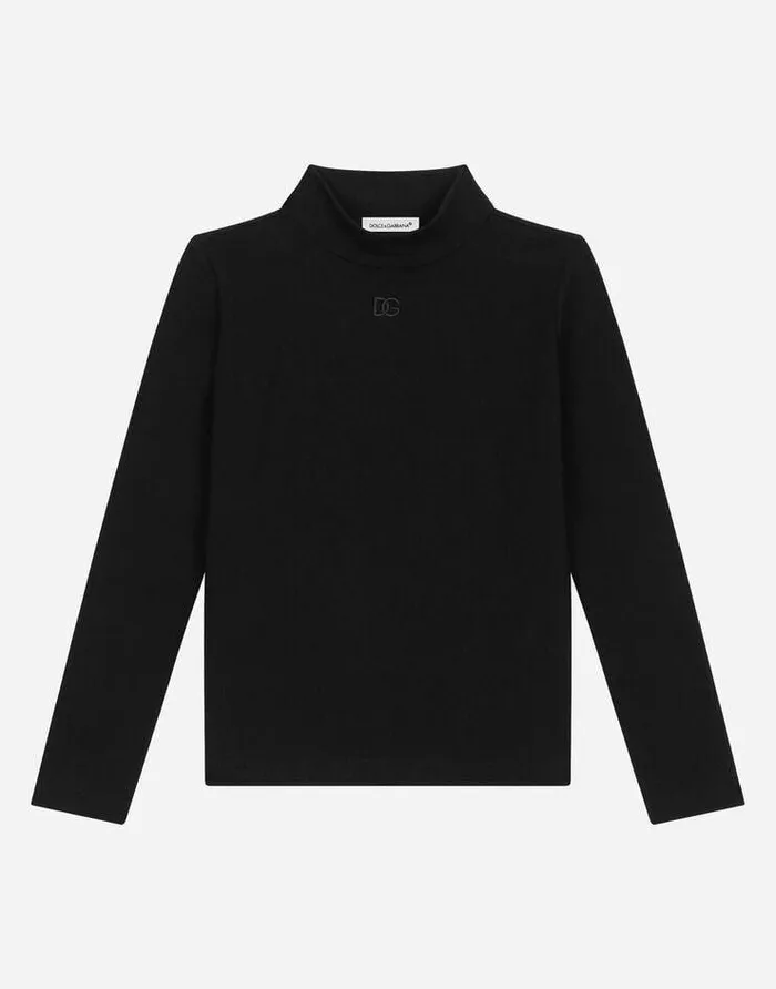 Dolce and Gabbana Sweaters Children Jersey Mock Turtleneck Black