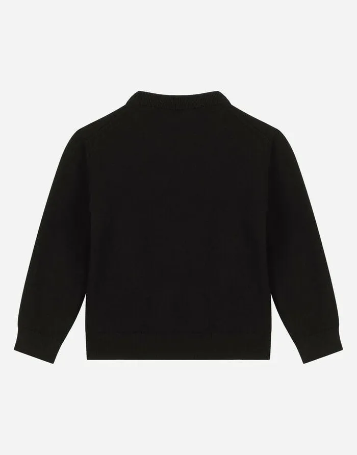 Dolce and Gabbana Sweaters Children Roundneck Pullover With Logo Embroidery Black Dolce and Gabbana Sweaters Children Roundneck Pullover With Logo Embroidery Black