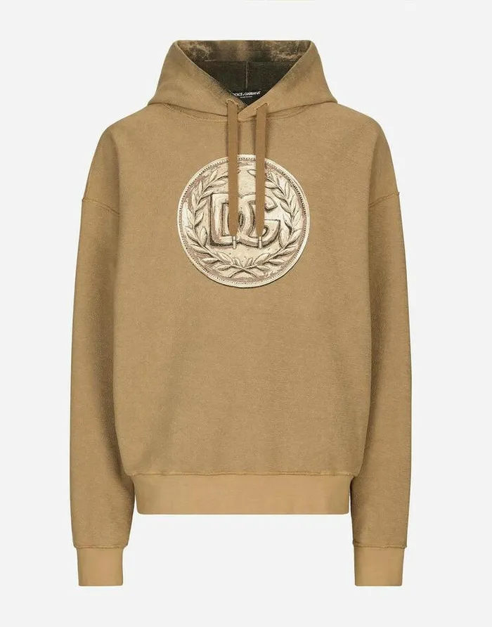Dolce and Gabbana Sweatshirts Men Coin Print Insideout Jersey Hoodie Beige