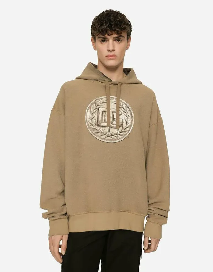 Dolce and Gabbana Sweatshirts Men Coin Print Insideout Jersey Hoodie Beige Dolce and Gabbana Sweatshirts Men Coin Print Insideout Jersey Hoodie Beige
