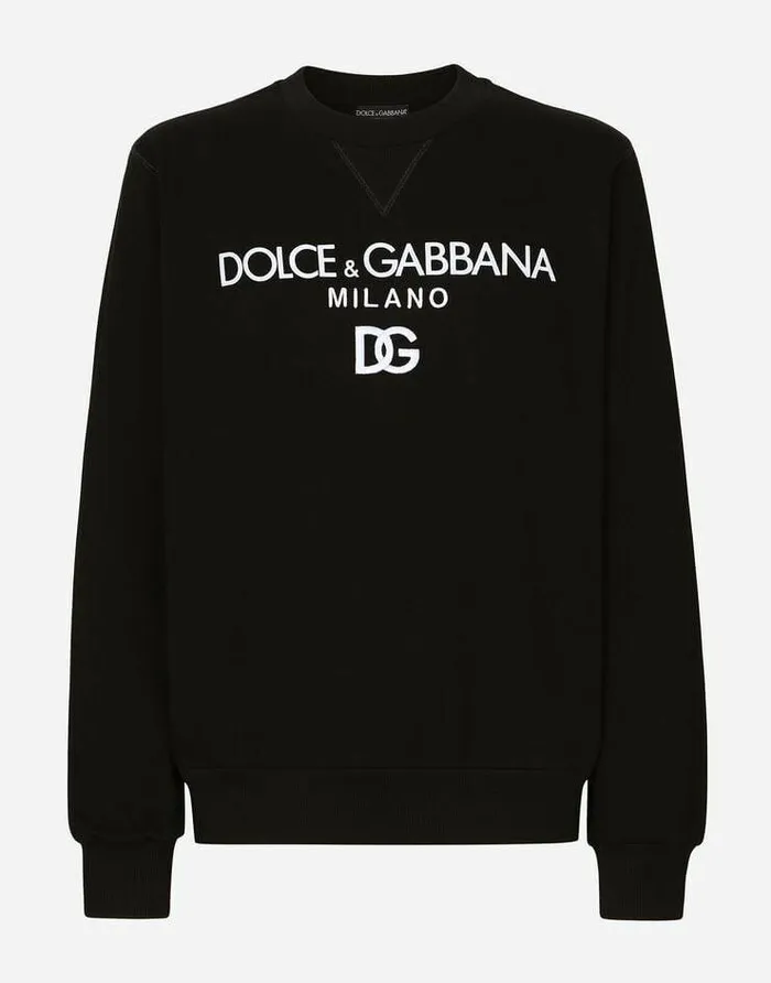 Dolce and Gabbana Sweatshirts Men Jersey Sweatshirt With DG Embroidery Black