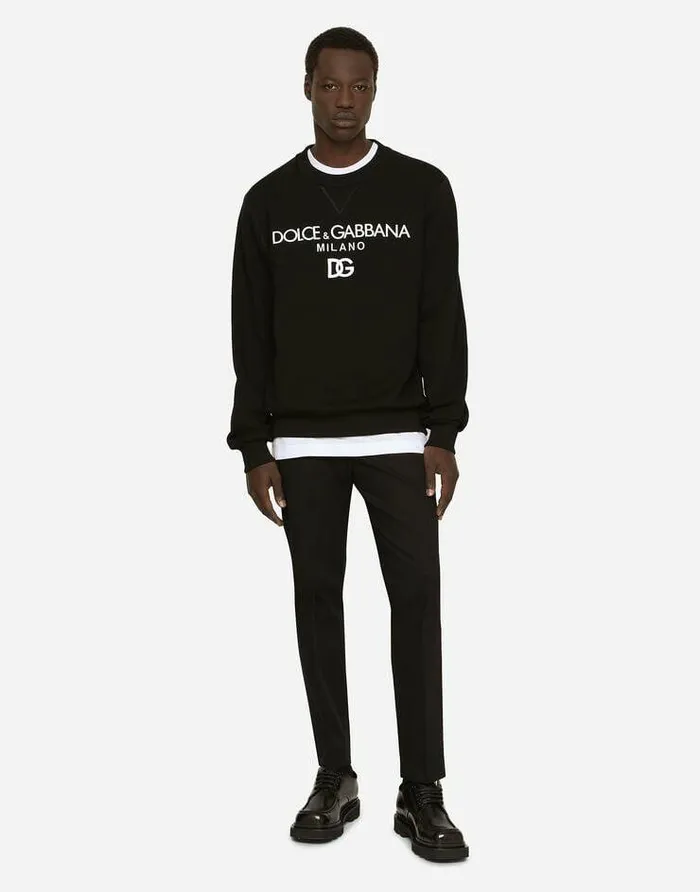 Dolce and Gabbana Sweatshirts Men Jersey Sweatshirt With DG Embroidery Black Dolce and Gabbana Sweatshirts Men Jersey Sweatshirt With DG Embroidery Black