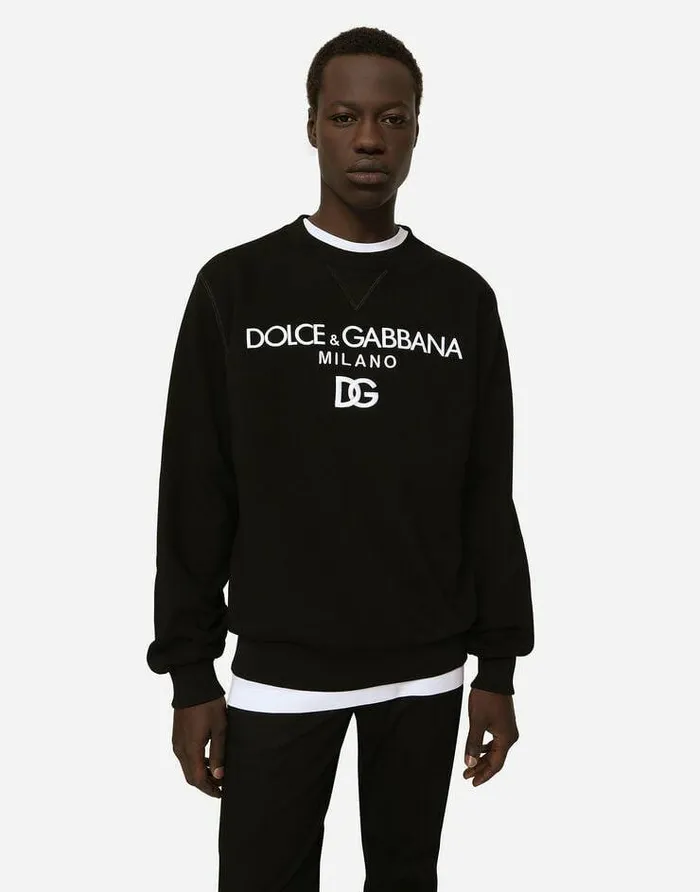 Dolce and Gabbana Sweatshirts Men Jersey Sweatshirt With DG Embroidery Black Dolce and Gabbana Sweatshirts Men Jersey Sweatshirt With DG Embroidery Black