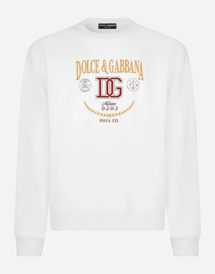 Dolce and Gabbana Sweatshirts Men Jersey Sweatshirt With DG Logo Print White