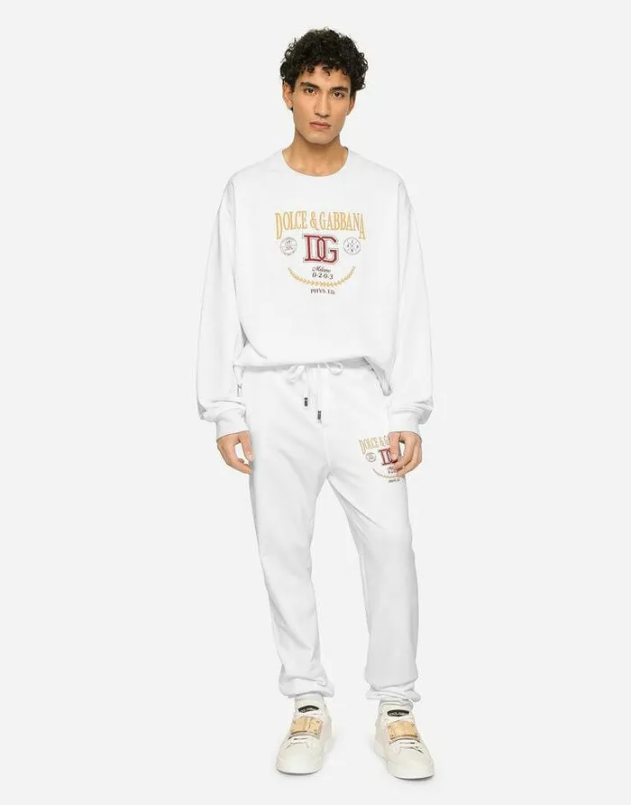 Dolce and Gabbana Sweatshirts Men Jersey Sweatshirt With DG Logo Print White Dolce and Gabbana Sweatshirts Men Jersey Sweatshirt With DG Logo Print White